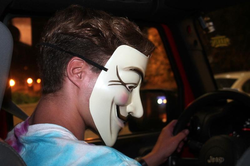 The driver wears a mask to hide his identity while driving Scuba Steve around the Kansas City area. The driver didn't do as much graffiti due to the fact that he had to be ready to leave at any time. 