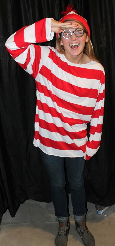 Senior Kelly Gardella models a "Where's Waldo" costume at Halloween City.