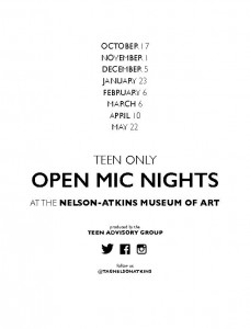 This poster displays the days Open Mic Night will be held during the 2014-2015 season. Image courtesy of Clara Davison.
